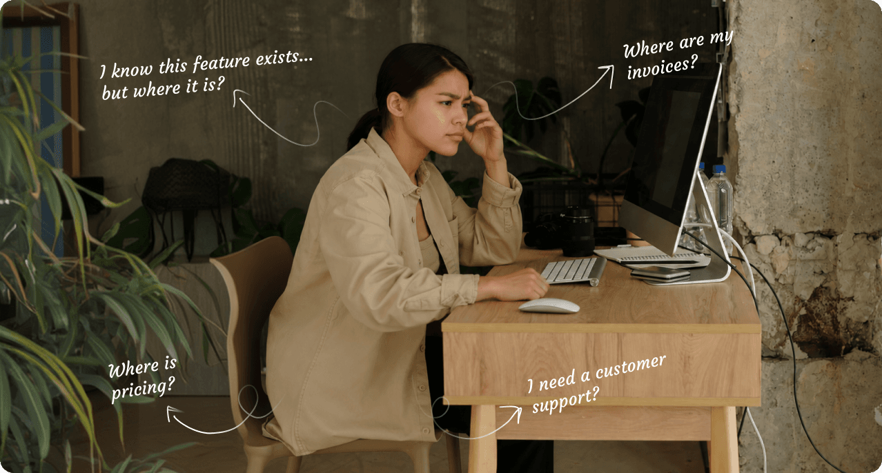 User struggling with a complex product interface